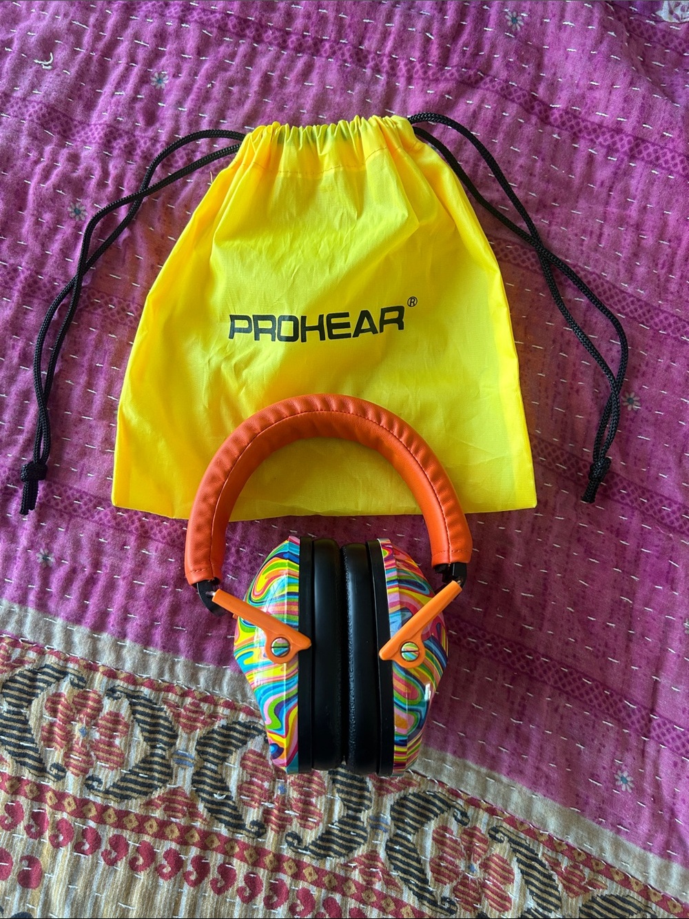 Prohear Orange Noise Cancelling Headphones with Multicolor Earcups